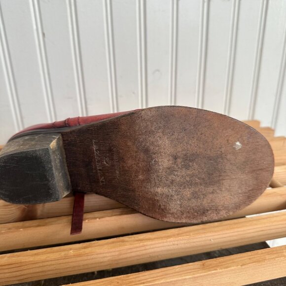 Vintage Red Leather Floral Embroidered Ankle Boots With Side Zipper 37 - Picture 5 of 8